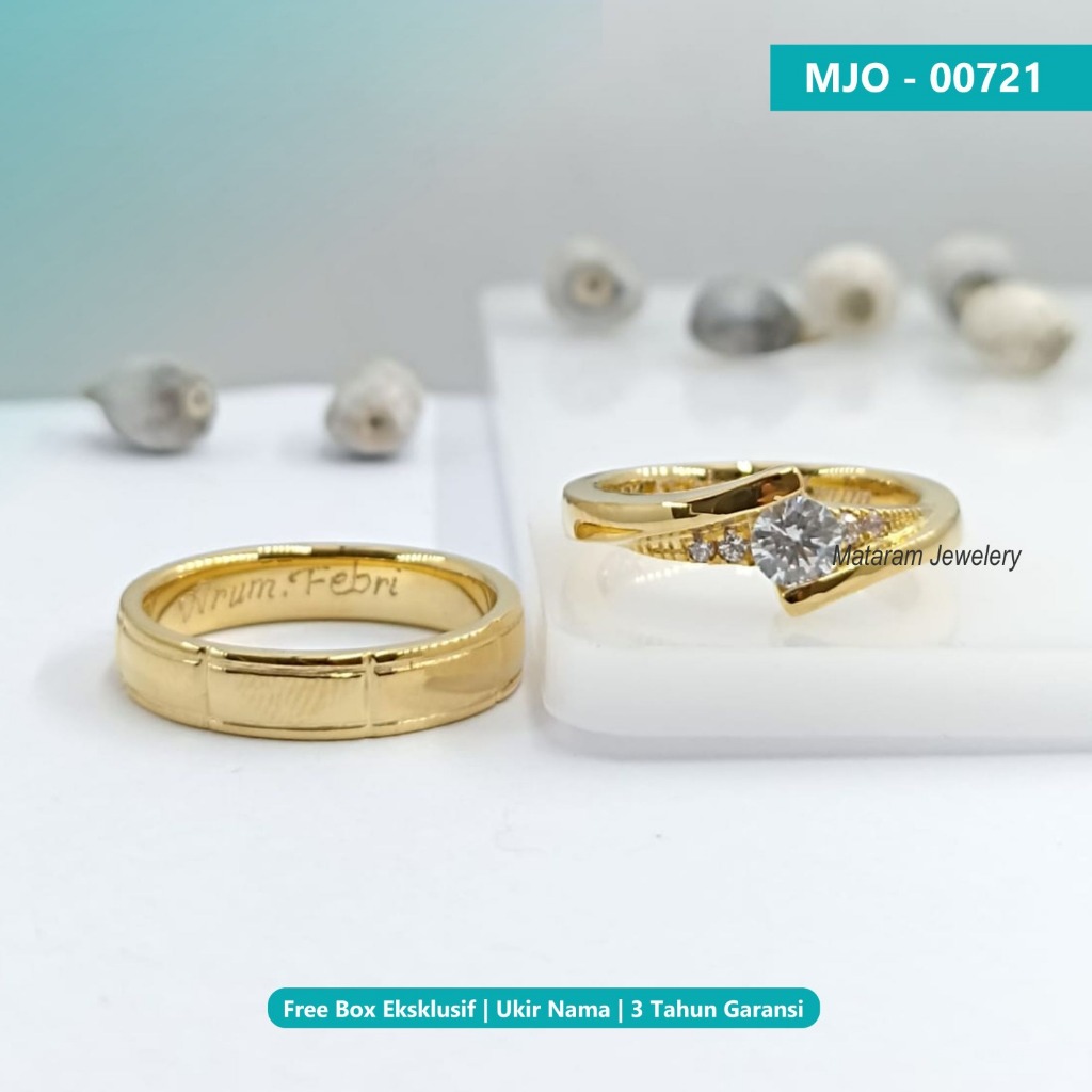 Cincin Couple Emas Kuning 40% - Bebas Request Model Cincin Custom By Mataram Jewellery - Free Ukir N