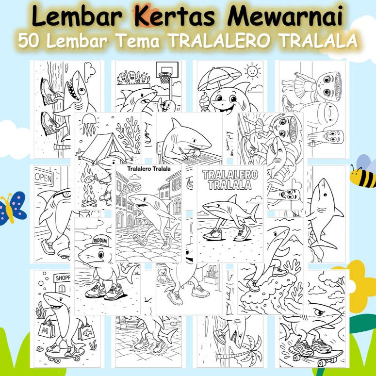 

Kertas Gambar 50 Lembar - Kertas Mewarnai Tema ANOMALI BRAINROT TRALALERO TRALALA - Coloring Pages A4 A5