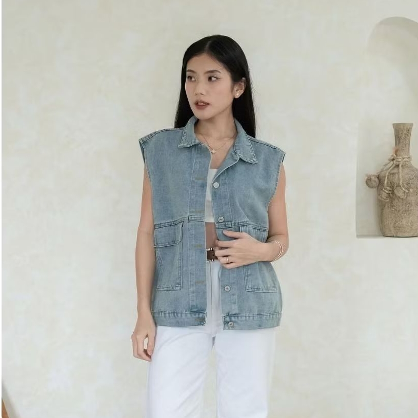HAZEL DENIM VEST - VEST DENIM - VEST JEANS - DENIM VEST - JEANS VEST - ROMPI JEANS - ROMPI DENIM - R