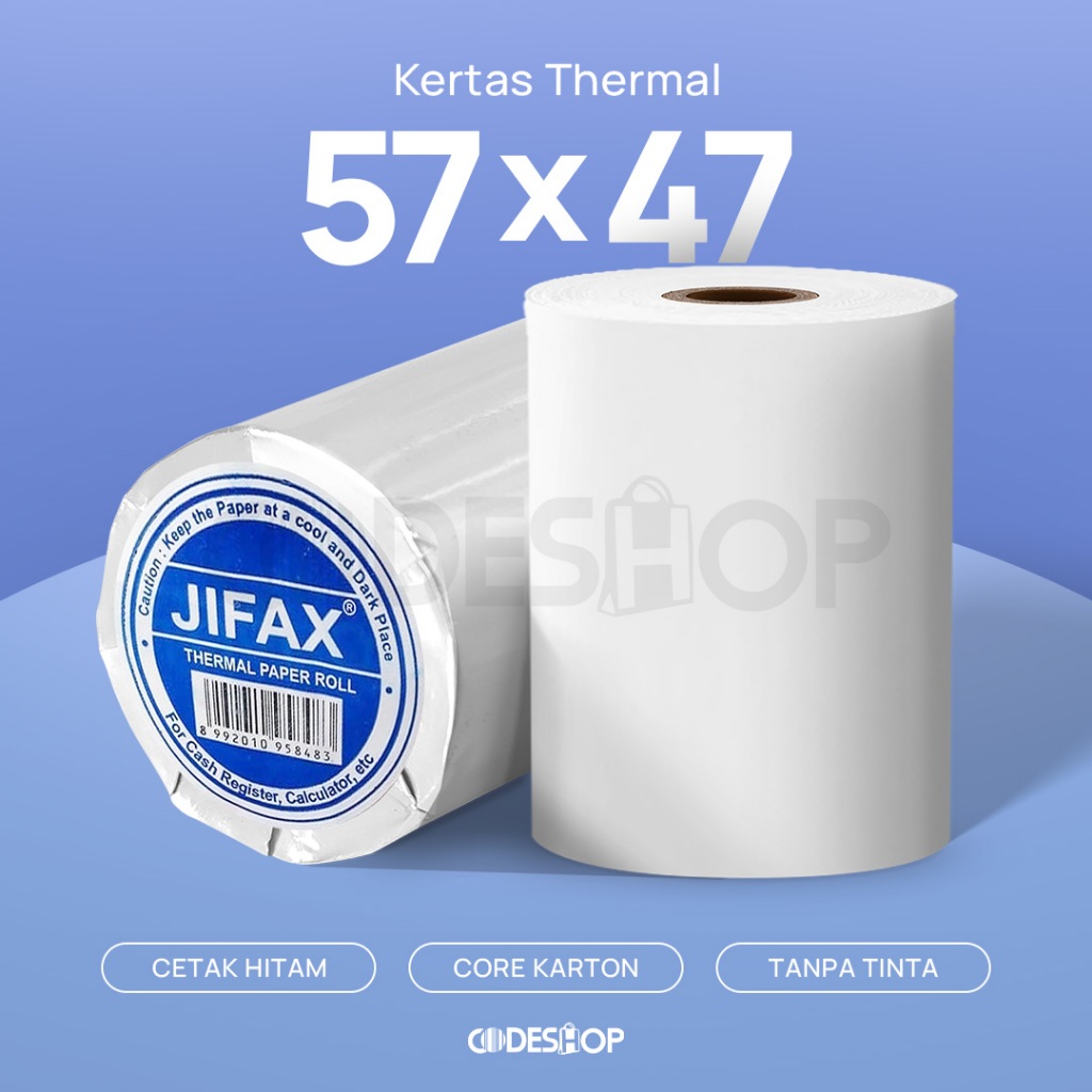 

Kertas Thermal 58x48 mm Jifax Struk Kasir Termal 57x47 Printer Bluetooth Mesin Kasir 58mm Paper Roll