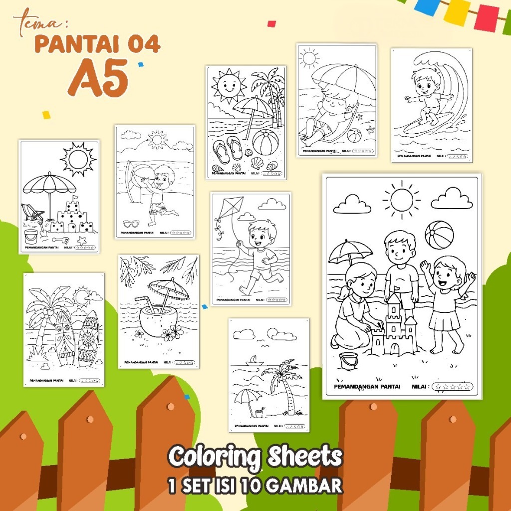 

(A5) KERTAS MEWARNAI ANAK - COLORING SHEETS KODE PANTAI 04 - LEMBAR MEWARNAI ANAK PAUD/TK/SD