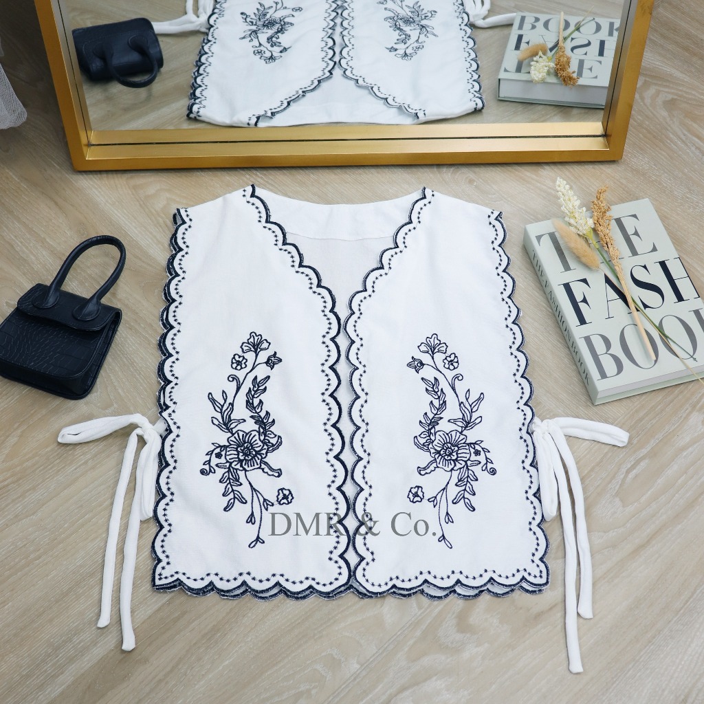 Set Kemeja Rompi Bordir - Kemeja Set Vest Korea - Atasan Wanita Kekinian - Kemeja Rompi Casela
