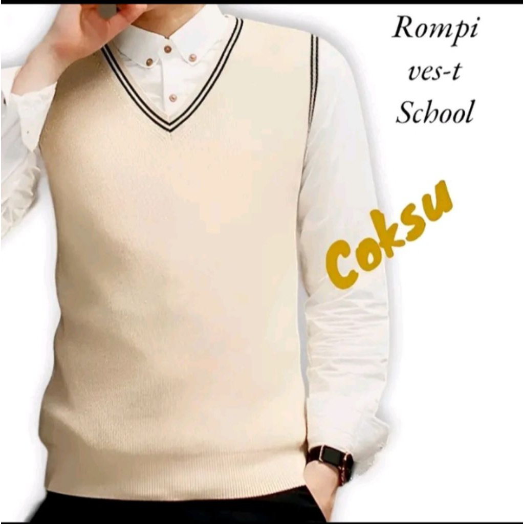 PANGKALAN | Vest Knit School Premium | Rompi Rajut Strip Polos Pria Korean Style Casual Tebal