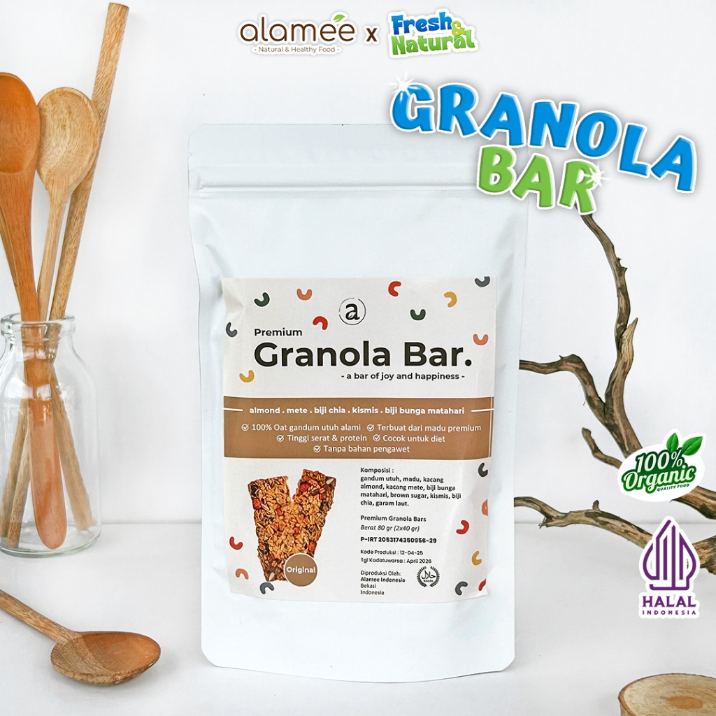 

ALAMEE Granola Bar Snackbar Cemilan Diet Healthy Snack Sehat Camilan isi Kacang Almond dan Oat 80gr fresh and natural