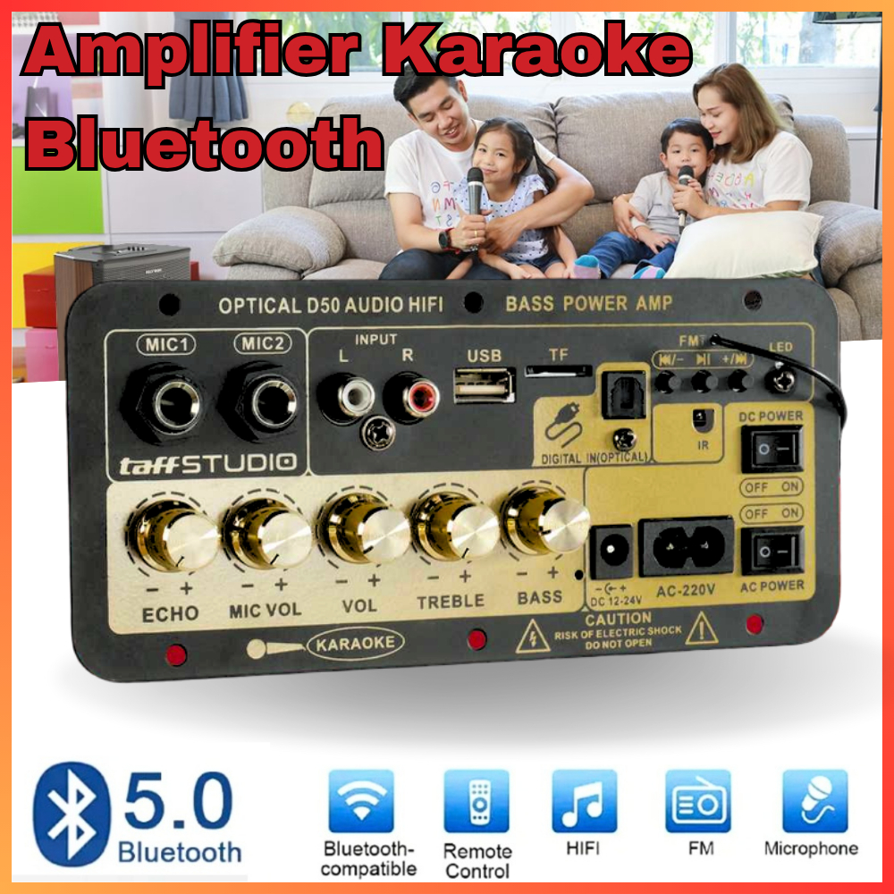 COD Ampli Karaoke Power Amplifier Bluetooth Super Bass Rumah Rakitan Rumahan Optical Bahan Fiber D50