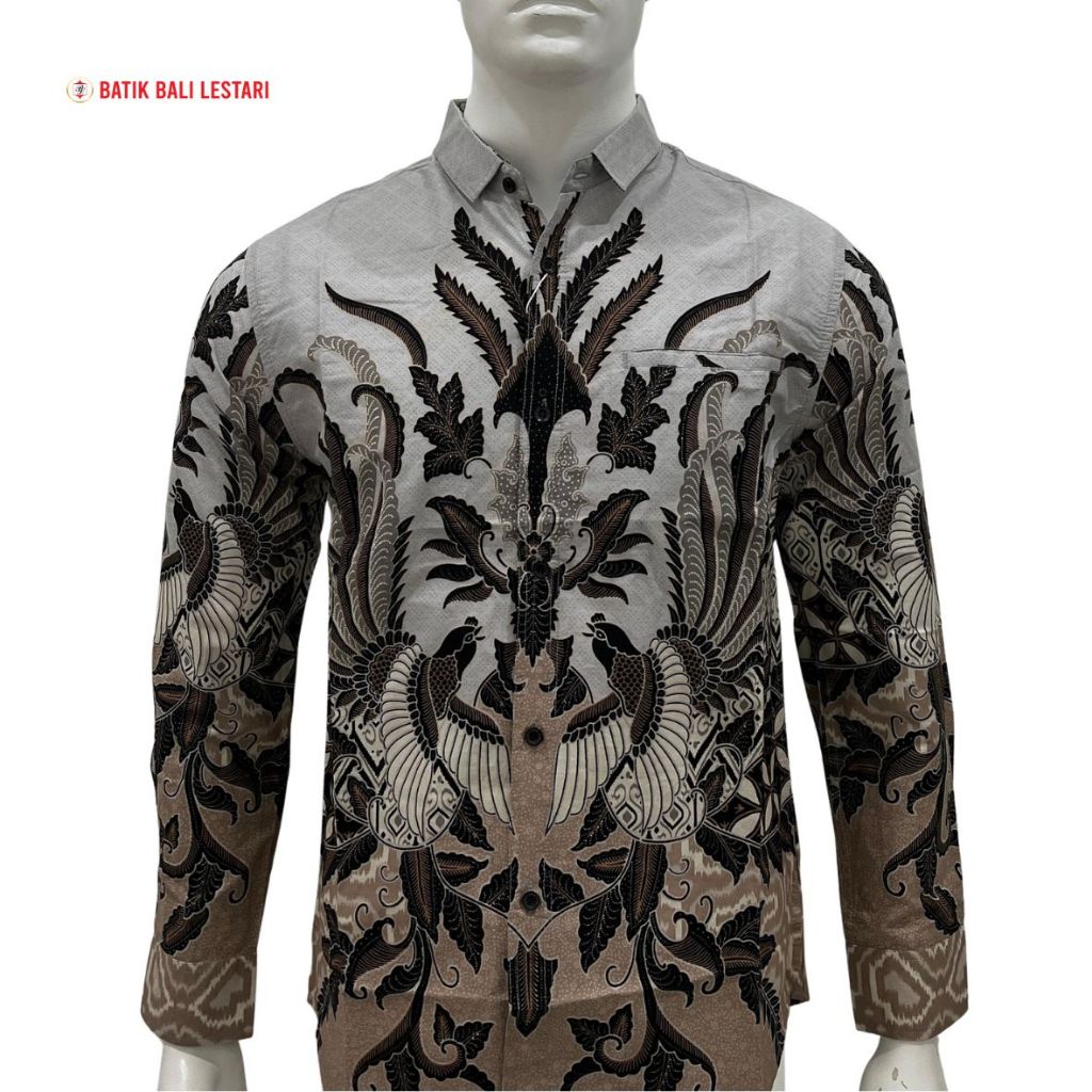 Batik Bali Lestari Batik Katun Slimfit Lengan Panjang Abu (ABLS)