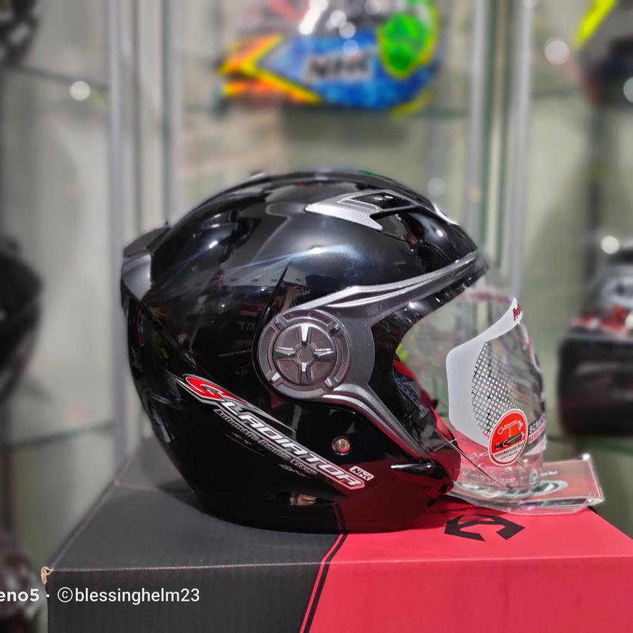 NHK GLADIATOR SOLID BLACK GLOSSY DOUBLE VISOR HELM HALF FACE ORIGINAL