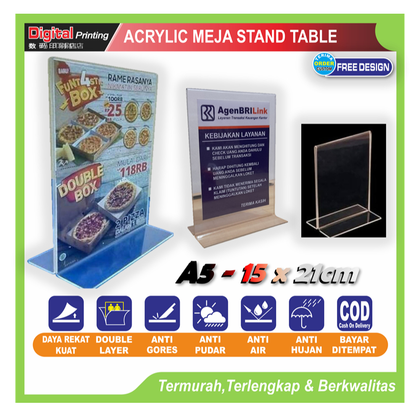 

Akrilik meja A5 tempat brosur menu acrylic table tempat kode bayar nomor meja dll