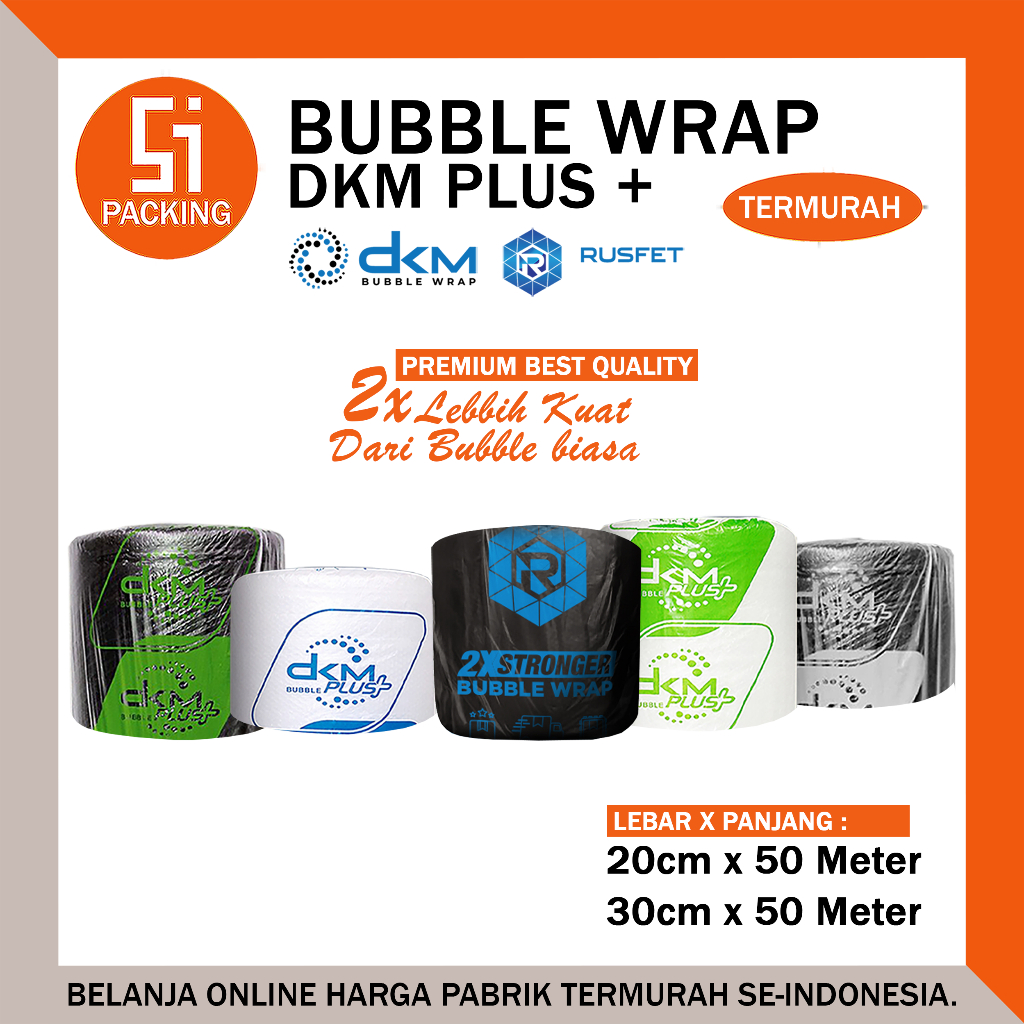 

Plastik Bubble Wrap DKM Potongan 30cm 20cm x Panjang 50meter Bubblewrap Warna Putih Bening & Hitam