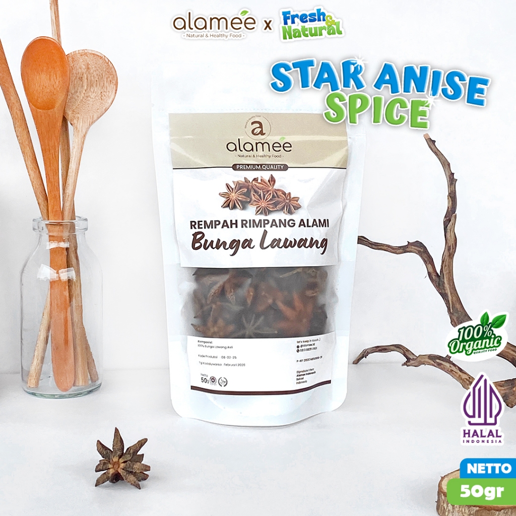 

ALAMEE Bunga Lawang Kering Pekak Star Anise Rempah Organik Alami Bumbu Seasoning Masakan Masak 50gr fresh and natural