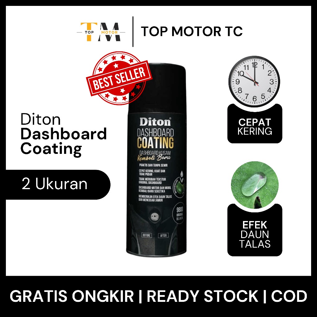Diton Premium Dashboard Coating | Cat Semprot Pilox Body Kasar Halus Motor Hitam Doff (DC 9800 Origi