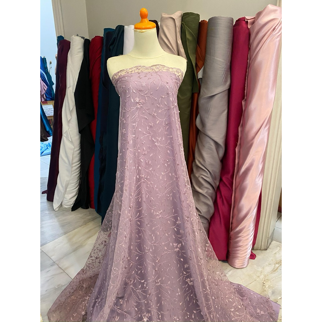Dasar Kain Bahan Kebaya Brokat Tile Mutiara Lotus New Series Warna Lilac