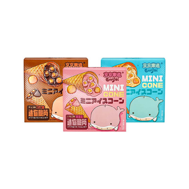 

Ennjoi Mini Cone Chocolate, Strawberry, Cream With Biscuit / Wafer Kerucut Kecil Rasa Coklat, Stroberi, Yougrt dengan Biskuit // 120gr