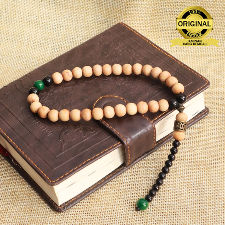 Tasbih Kayu Cendana ASLI 33 Butir Wangi 100% mix Kokka Giok Hijau Sertifikat by Rizacraft