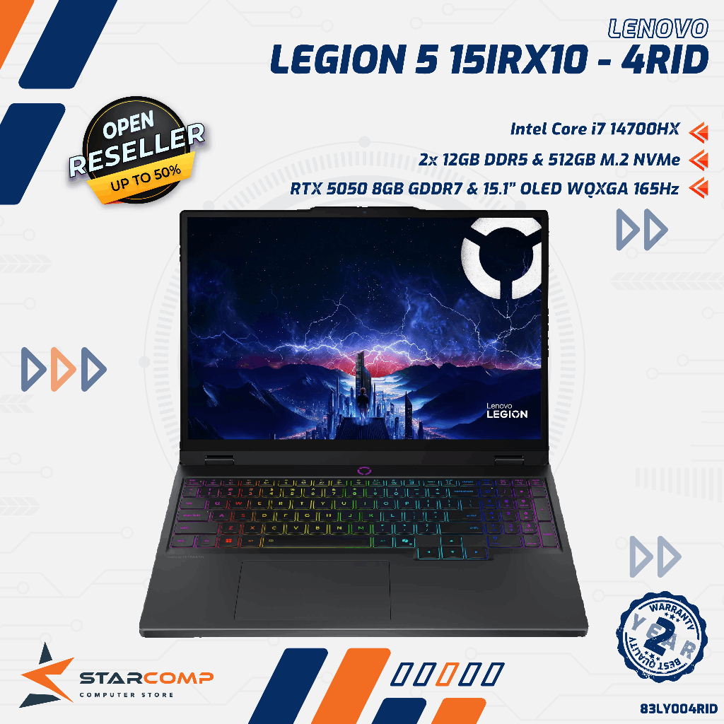 Lenovo Legion 5 4RID Intel Core i7 14700HX 24GB 512GB RTX 5050 8GB 15.1" OLED WQXGA 165Hz W11 OHS24