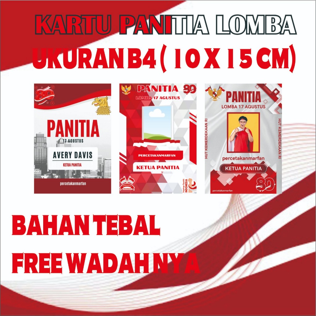 

Kartu Panitia Name Tag 17 Agustus – Bisa Nama & Foto Sesuai Pesanan ukuran B4