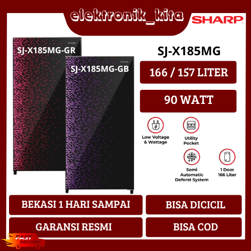 SHARP KULKAS 1 PINTU JUMBO 166 LITER SJ X 185MG GR GB 185 MG MURAH BEKASI GARANSI RESMI