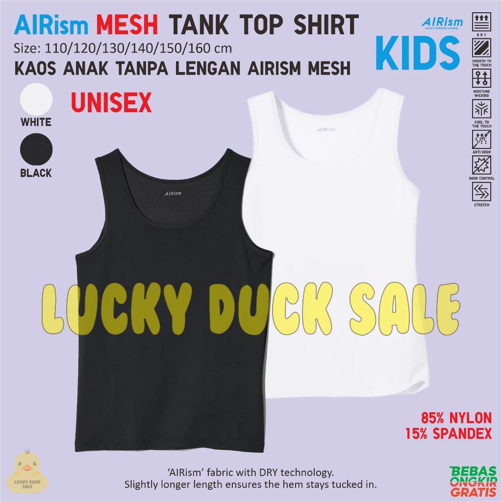 UNIQLO Kids Airism Mesh Tank Top Kaos Dalaman Anak Tanpa Lengan Singlet Polos Nylon