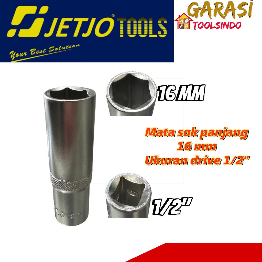 Mata sok panjang 16 mm JETJO TOOLS mata sock deep wall 6 pt 1/2'' kunci shock socket