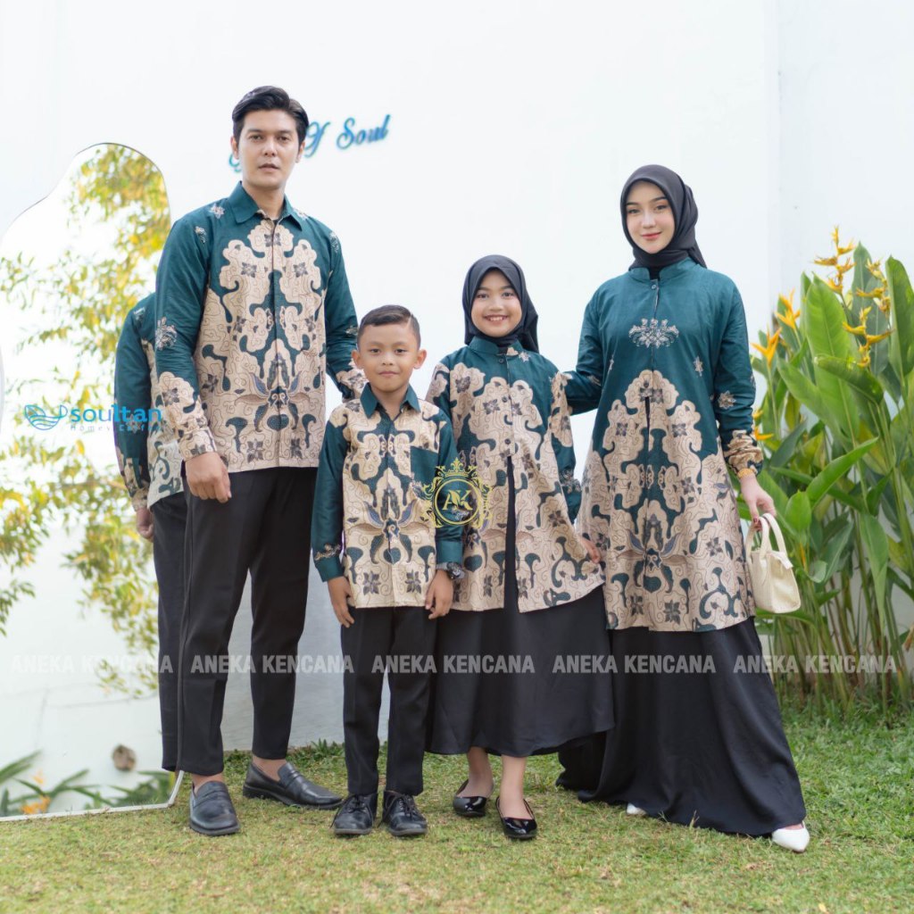 Batik Iskandar Couple Keluarga Gamis Kemeja Motif Jennifer Hijau