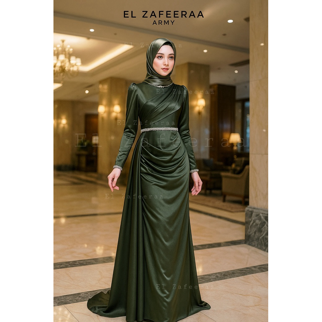 Gaun Dress Pesta Hijab Alleya Exclusive by El Zafeeraa, gaun hijab, gun syari, gaun pesta, gamis pes