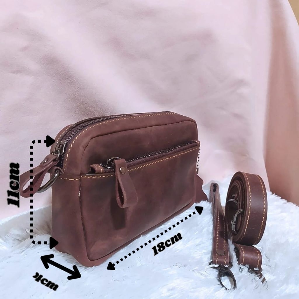 Tas selempang handbag Mini kulit sapi asli cowok/cewek