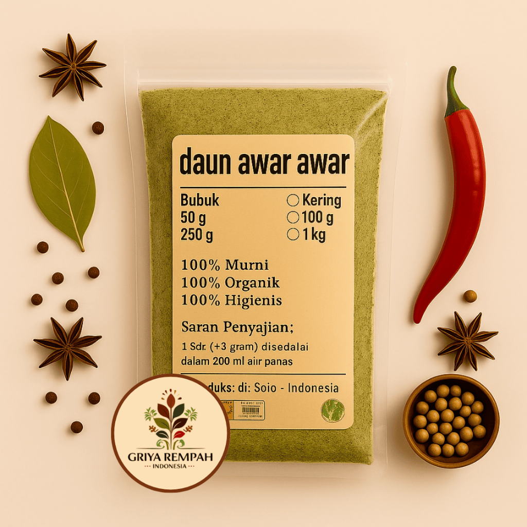 

DAUN AWAR AWAR BUBUK 1 KG – Kiciyat Barabar Ramuan Rempah Herbal Kering Tradisional untuk Kesehatan Simplisia Ficus septica