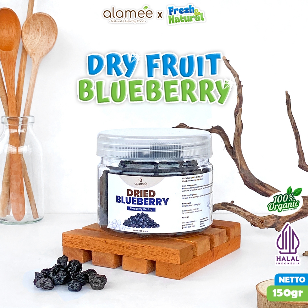 

ALAMEE Blueberry Kering Cemilan Buah Sehat Dried Fruit Blueberry Cemilan Rendah Kalori 150gr fresh and natural