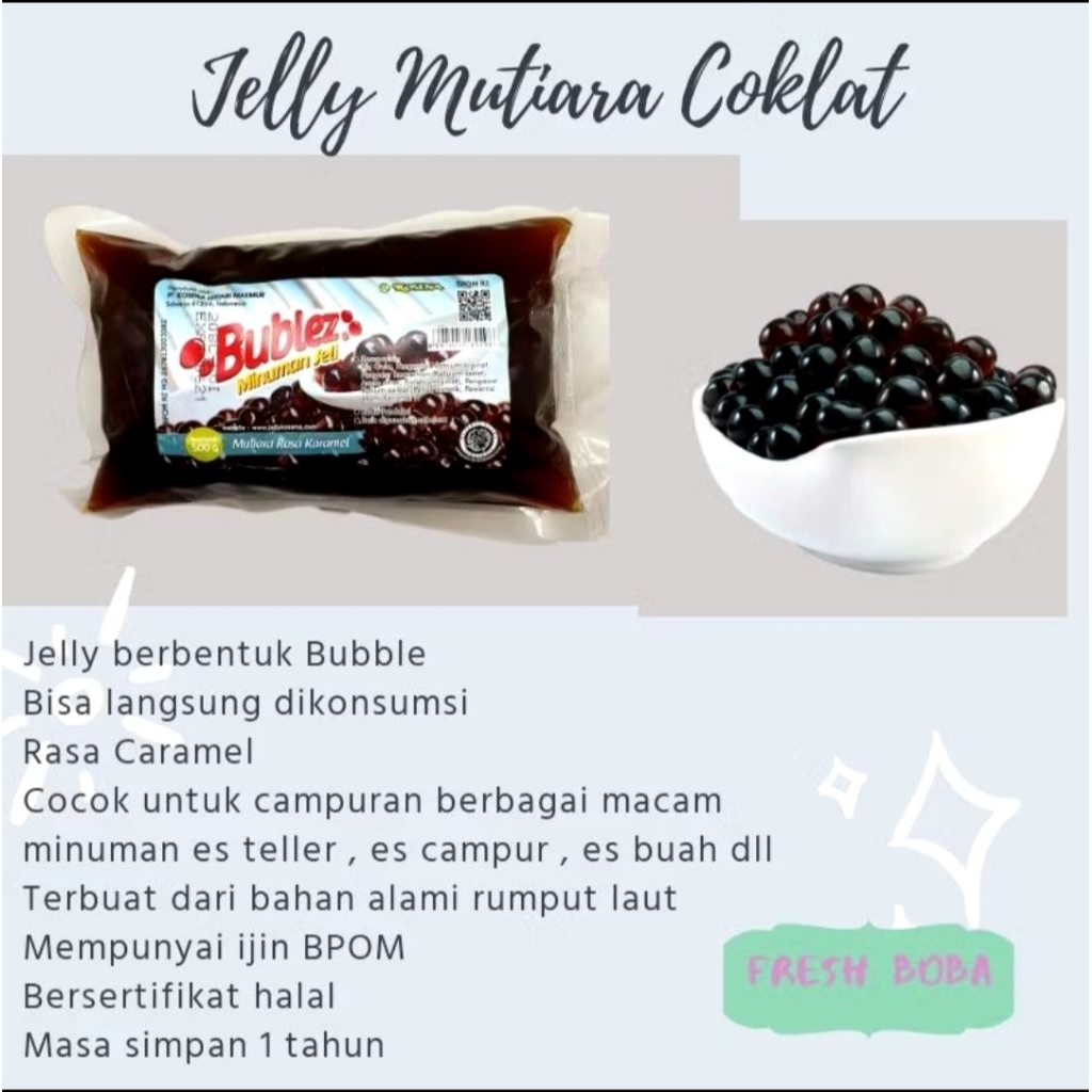 

Topping Bublez Jelly Mutiara Warna Coklat Rasa Caramel Boba
