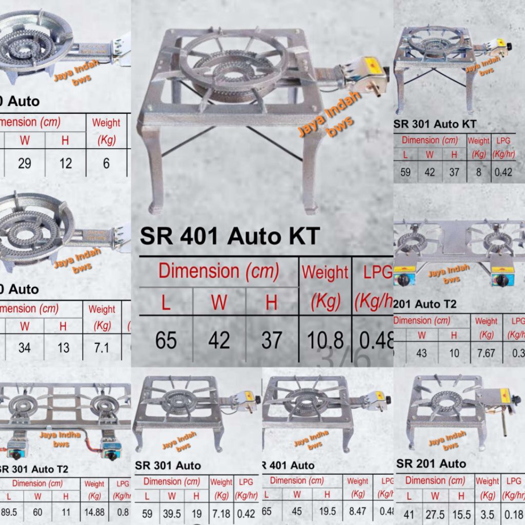 Kompor besi cor Sunrise SR 201 301 401 30 40 T2 api seribu besar kecil 1 tungku 2 kaki pendek tinggi