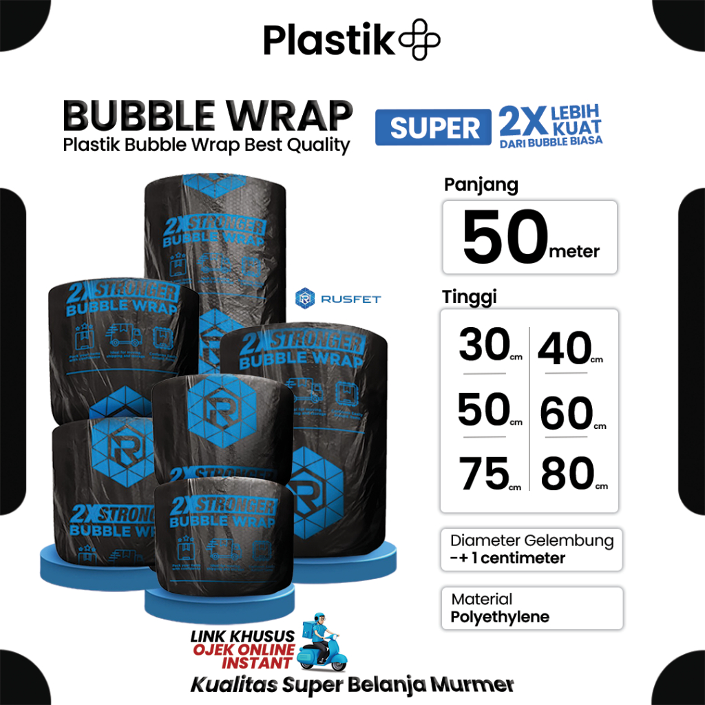 

Plastik Gelembung Bubble Wrap Rusfet Hitam Roll Super Premium 50 meter / Plastik Bubble Packing