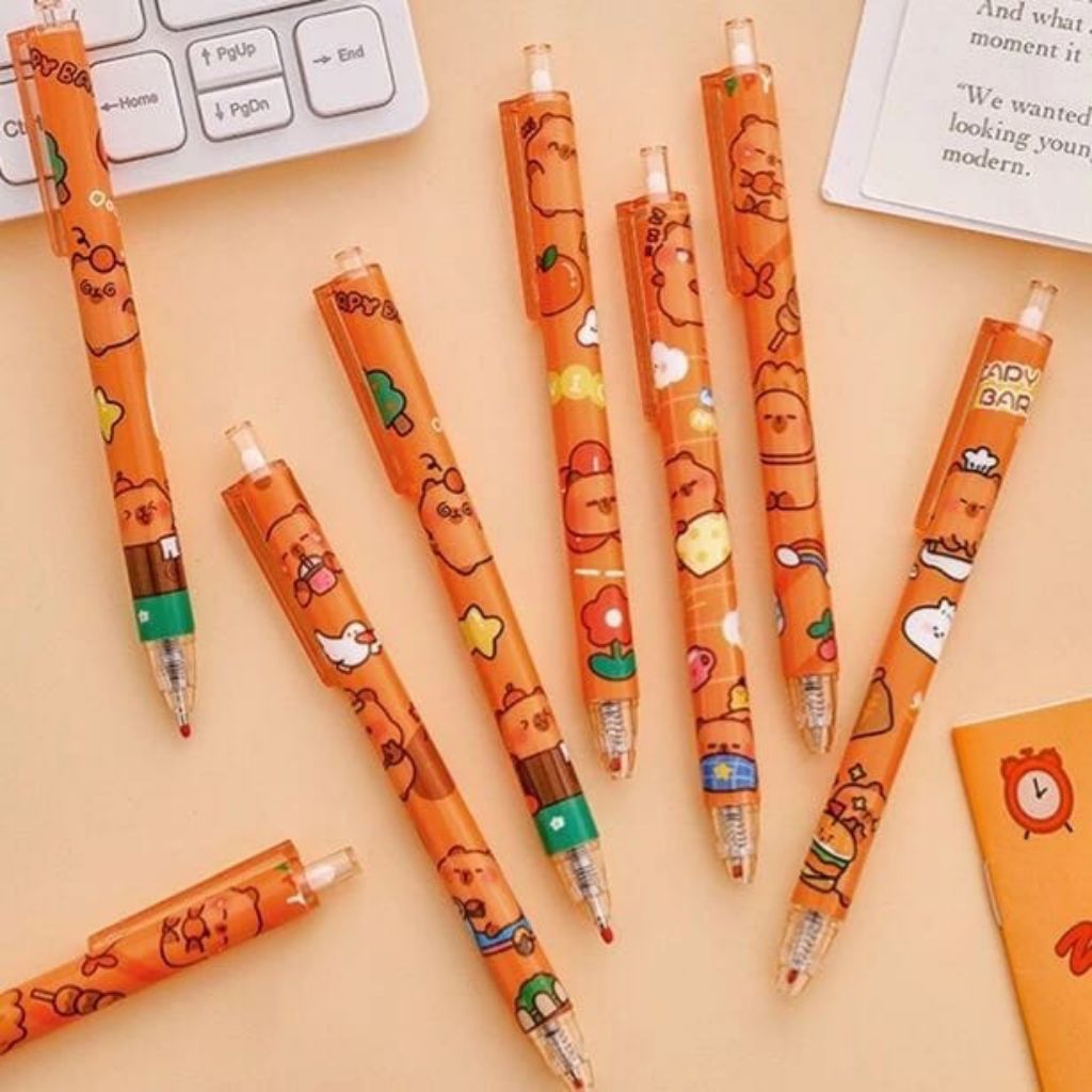 

ORANGE CUTE CAPYBARA Press Gel 0,5mm Pen Black Ink Mekanik Pena