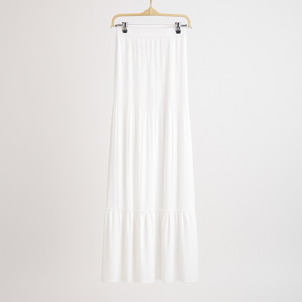 HEMAT ROK PANJANG PLISKET PUTIH / ROK PANJANG PLISKET LIDI