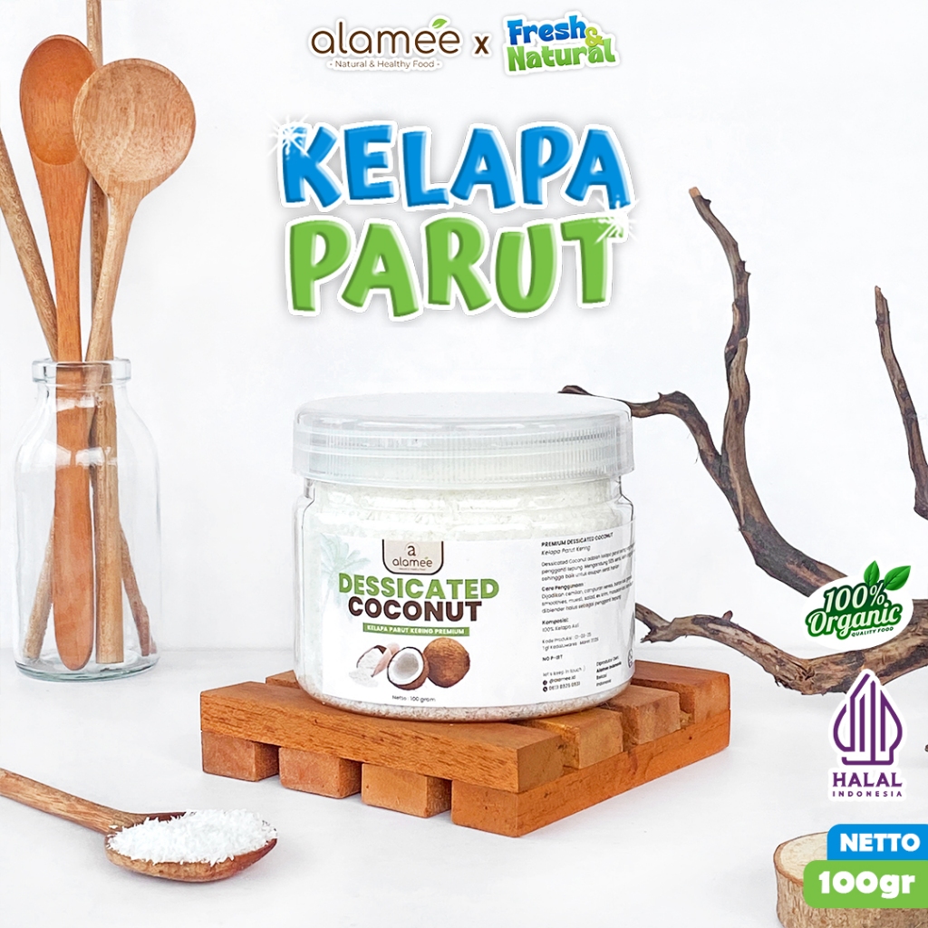 

ALAMEE Dessicate Coconut Kelapa Parut Kering Coconut Flakes Topping Kue Kelapa Kering 100gr fresh and natural