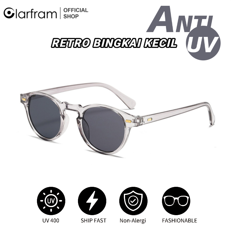 Clarfram Kacamata Hitam Bingkai Bulat Retro Bingkai Kecil Kacamata Hitam Trendi Pria Wanita Modis