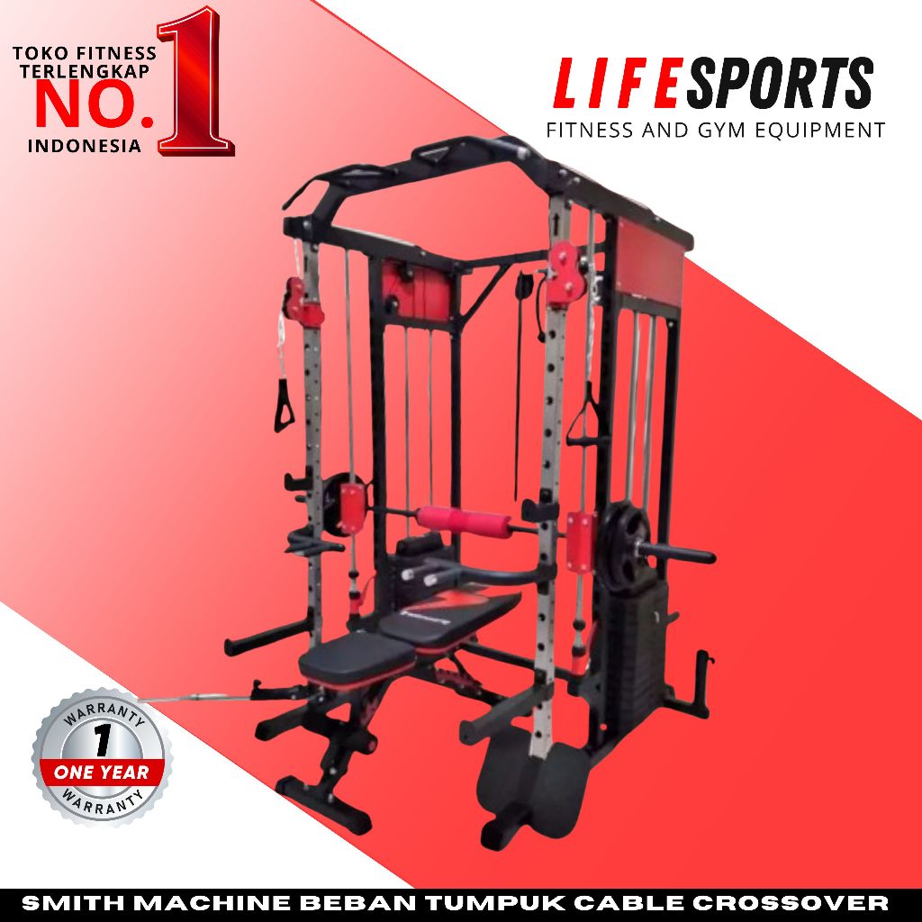 LIFESPORTS - Smith Machine Beban Tumpuk Cable Crossover UF 088