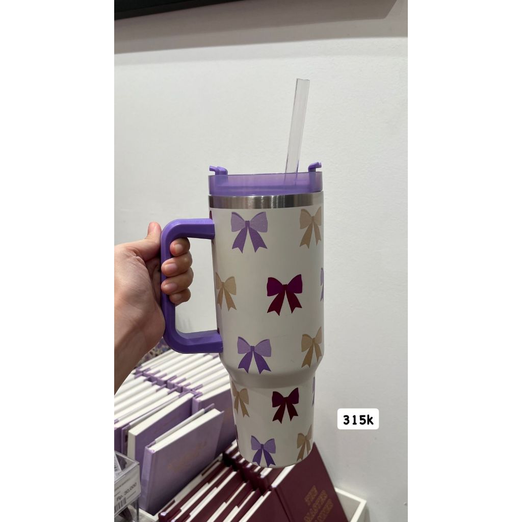 Jastip Flying Tiger By Lutido | Tumbler/ Drinking Bottle Stainless with straw & Bow Print 1,2 liter