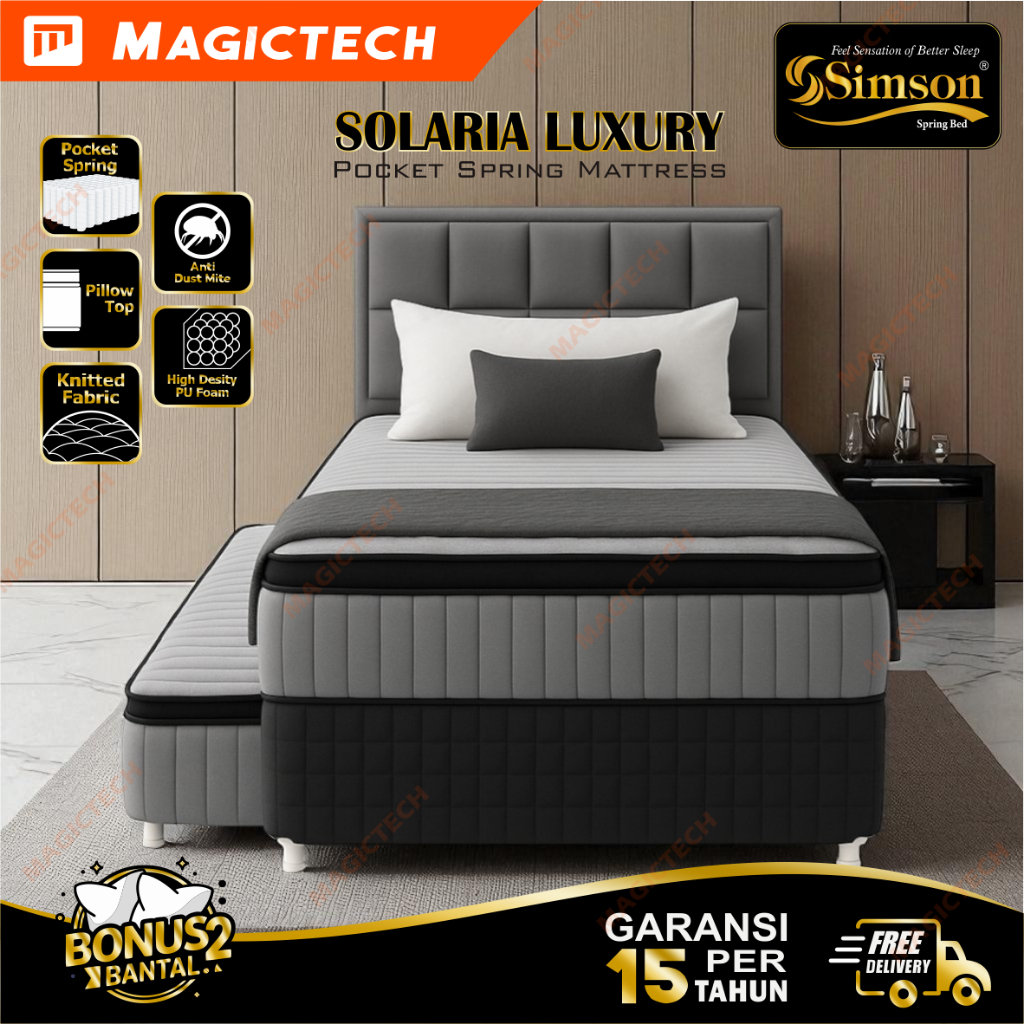 SIMSON Kasur Springbed Pocket Spring 2in1 SOLARIA 120 x 200 cm Pillow Top Bed Sorong / Dorong 2 in 1
