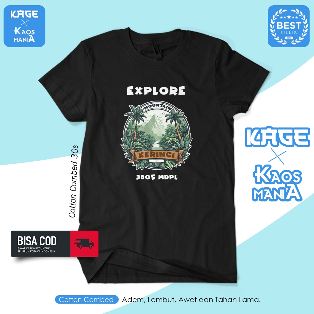 Kaos Pria Distro EXPLORE MT KERINCI 7 Summit Visit Indonesia Kaos Cotton Combed 30s KAOS KAGE