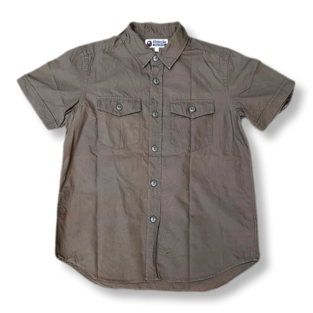 (BAPE) A BATHING APE DOUBLE POCKET GREEN ARMY SHIRT | KEMEJA | MNZA