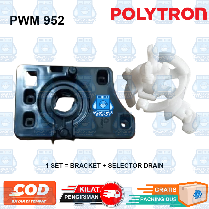 PWM952 Bracket + Selektor Drain Pembuangan Mesin Cuci POLYTRON 2 Tabung