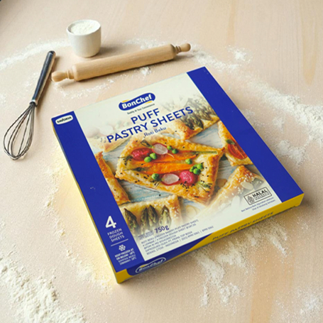 

BonChef Puff Pastry Sheets 750 g (4 Lembaran) – Adonan Beku Puff Pastry / Kulit Zuppa Soup Halal