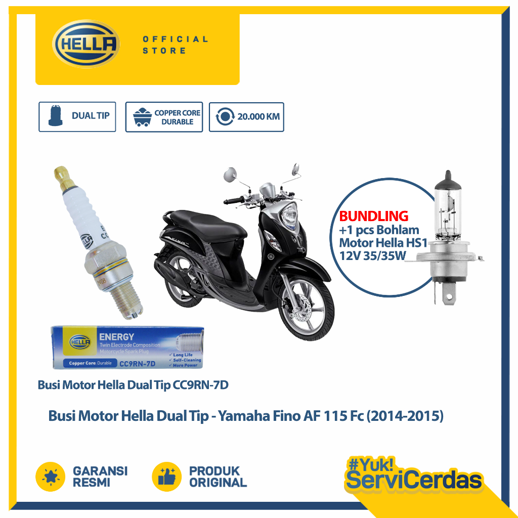 Busi Motor Yamaha Fino AF 115 Fc (2014-2015) Hella Dual Tip CC9RN-7D Bundling Bohlam Motor HS1 12V 3