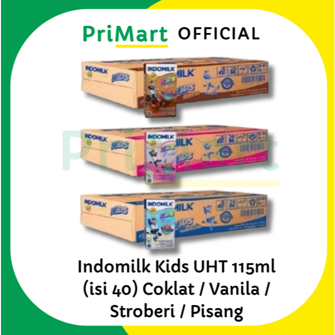 

Indomilk Kids 115ml (isi 40) Coklat / Vanila / Stroberi / Pisang All Variant Box Carton susu UHT