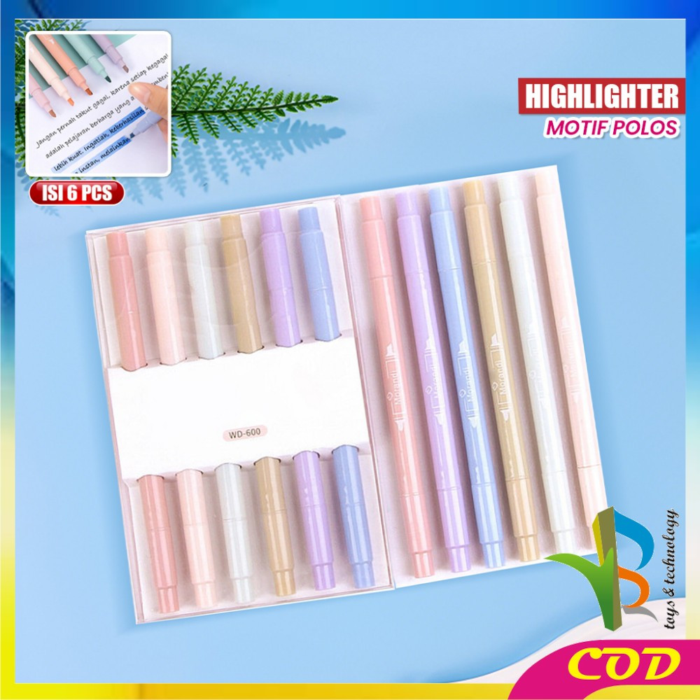 

EC RB-A116 Highlighter Set Isi 6pcs Double Tip Warna Pastel Motif Polos / Penanda Teks Buku Siswa Spidol Pen Marker Dua Sisi Alat Tulis Sekolah