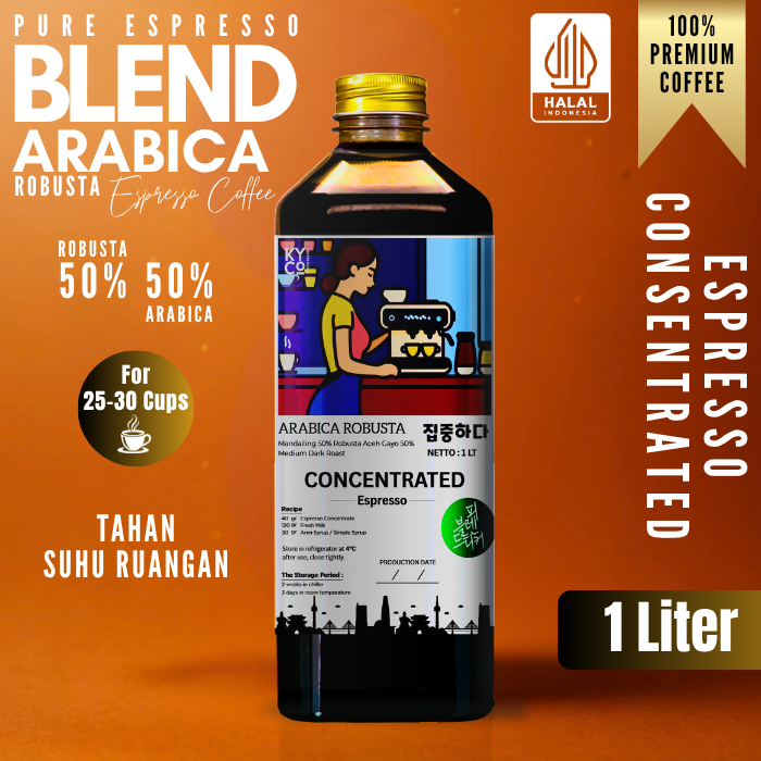 

Espresso cair 1 Liter blend Arabika 50% Robusta 50% kopi konsentrat Concentrated | kopi konsentrat | Halal indonesia | Aceh gayo | Kopi susu | Medium dark - Kiyowo Coffee