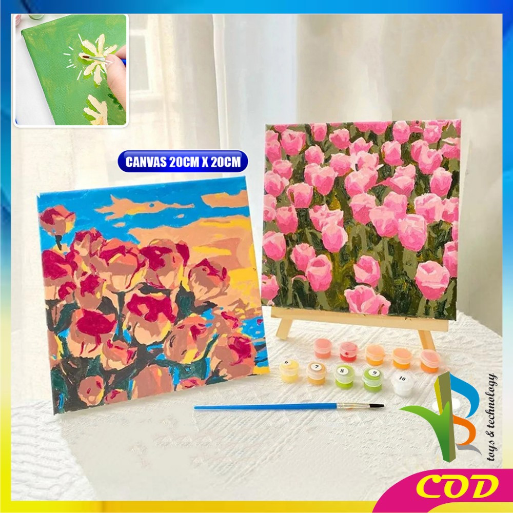 

EC RB-A110 Paint By Number Kit 20x20cm Kanvas Siap Lukis / DIY Canvas Acrylic Aesthetic / Diy Digital Painting Canvas Lukisan Bunga Pemandangan Wall Decoration