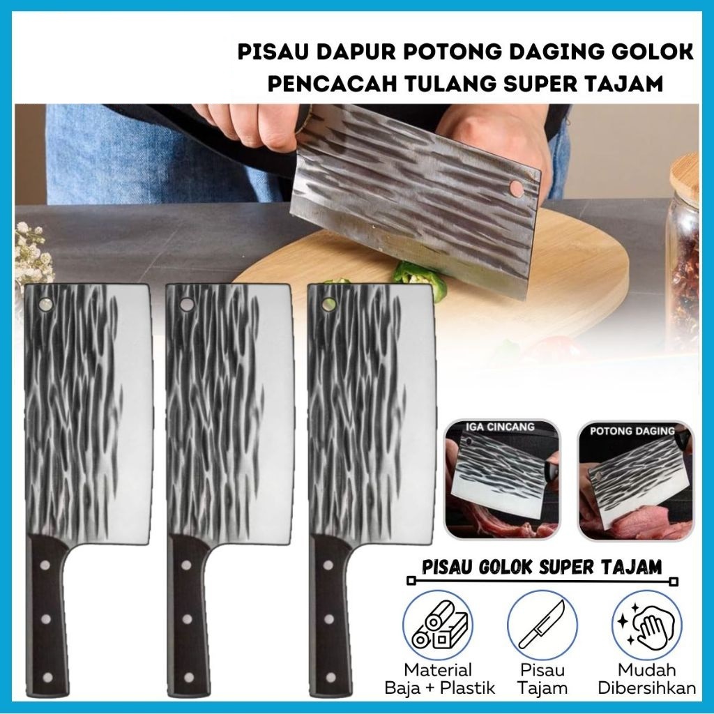 Pisau Dapur Pemotong Daging Sayur Buah Super Tajam / Chef Knife Japanese / Piso Koki Jepang Bahan Ba