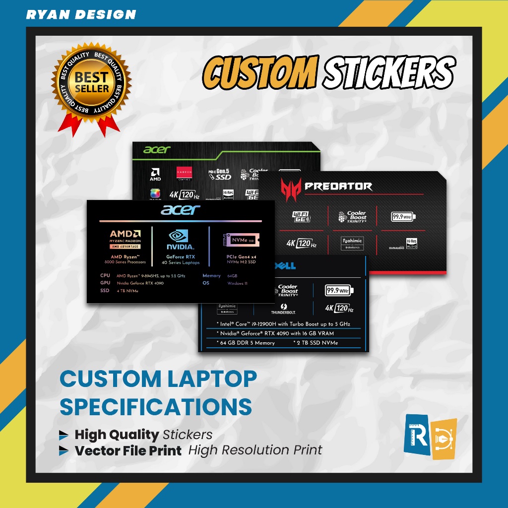 Stiker Custom Logo Laptop Stiker Spesifikasi Fitur Laptop Stiker Nvidia RTX GTX Intel Amd
