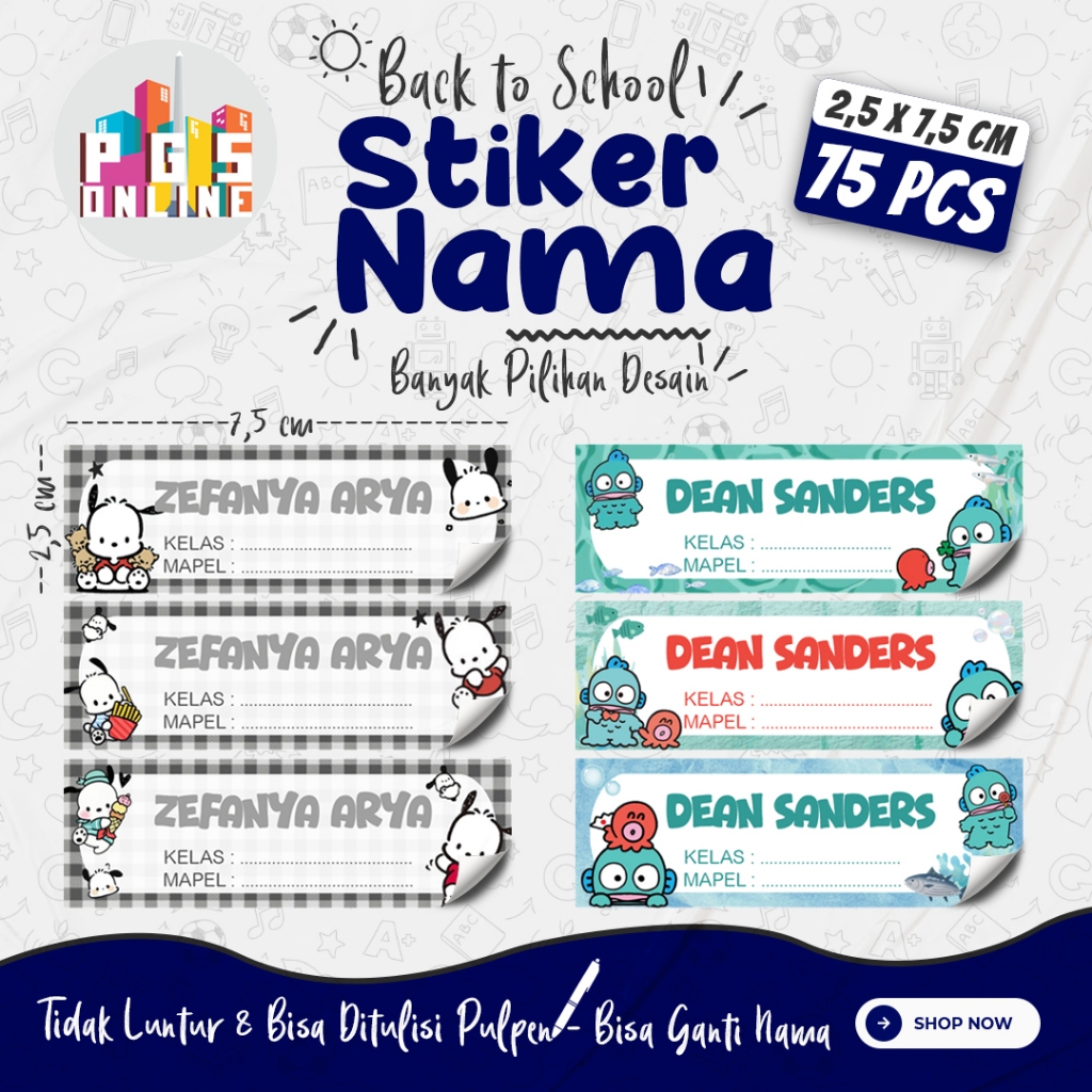 

[75 PCS] 03B - STICKER NAMA BISA DITULISI PULPEN ukuran 2,5x7,5 cm / Stiker Buku Anak Mata Pelajaran Sekolah TK SD SMP / Note Book / Buku Paket / Buku Tulis